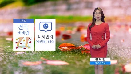 [날씨] 내일 전국 비바람...미세먼지 완전 해소 / YTN