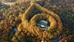 This drone footage of fall foliage enveloping Nanjing's Meiling Palace is beautiful