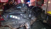Mahmutbey'de feci kaza... Kamyon önüne aldığı otomobille tıra arkadan çarptı: 1 ölü, 2 yaralı