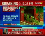 PM Narendra Modi arrives at the residence of BJP leader LK Advani, wishes him on 91st birthday