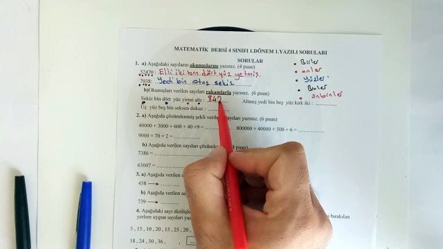 4. Sınıf MATEMATİK 1. Dönem 1. Yazılı Soruları ve Çözümü 2018 (%99 Çıkabilir )