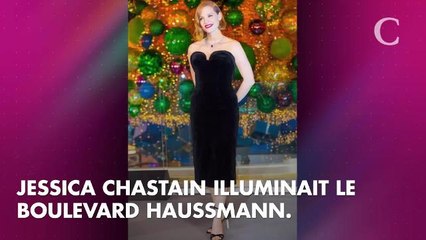 PHOTOS. 3, 2, 1... Jessica Chastain lance les illuminations de Noël aux Galeries Lafayette