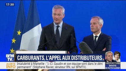 Prix des carburants : "L'engagement a été pris par les distributeurs de répercuter la baisse du prix du pétrole au jour le jour" assure Bruno Le Maire