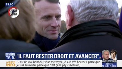 "Je n'ai pas l'habitude de me laisser embêter" répond Macron à un vétéran qui le soutient sur Pétain