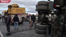 Sultangazi’de beton mikseri devrildi: 1 yaralı