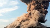 Spectacular eruption of Krakatoa volcano in Indonesia