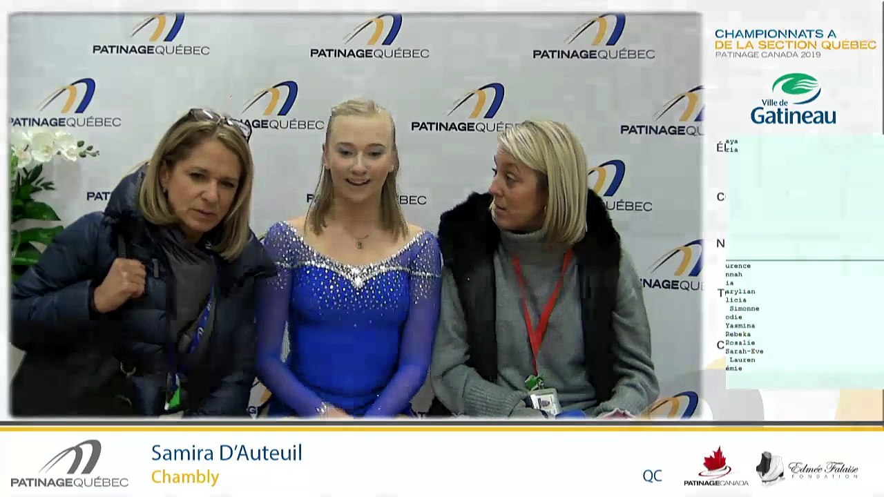 Championnats A de la section Québec - Patinage Canada 2019 Eve. 21 Pré-Novice Messieurs prog. Court + Eve. 22 Junior Dames prog. Court + Eve. 23 Novice Messieurs prog. Court + Eve 24 Novice Dames prog. Court échauffements 1-7