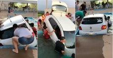 Churrasco entre amigos termina com carro na piscina