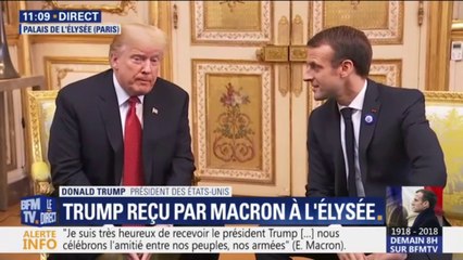 Trump reçu à l'Elysée: "J'apprécie ce que vous avez dit sur le partage du financement de la défense. Nous voulons une Europe forte"