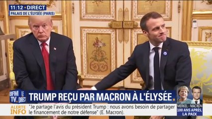 Скачать видео: Donald Trump et Emmanuel Macron affichent leur accord sur une meilleure répartition du financement de la sécurité européenne