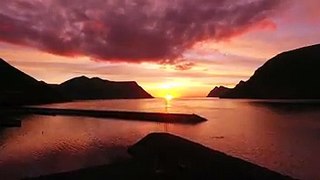 Stunning sunset over the Faroe Islands.Filmed this weekend by Magni Høgnesen at the village of Leirvík, around 11 PM.
