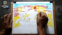 How to draw maa durga is coming ll Oil pastels drawing for kids (322)