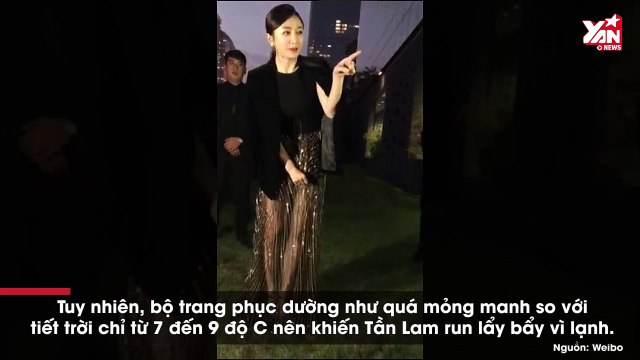 Chăm khâu váy nhưng lại diện đồ xuyên thấu khoe chân dài, Tần Lam run lẩy bẩy dưới tiết trời lạnh giá¨
