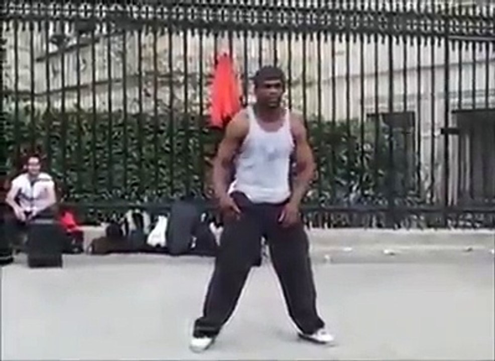 Amazing dance of man between public