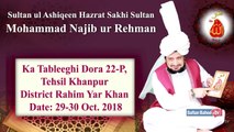 Sultan ul Ashiqeen Sultan Mohammad Najib ur Rehman ka Tableeghi Dora 22-P Khanpur  29-30 Oct. 2018