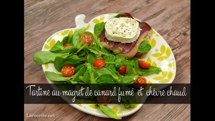 Tartine au magret de canard fume et chèvre chaud