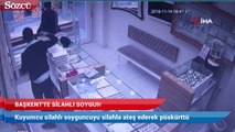 Silahlı soyguncuyu ateş ederek püskürttü