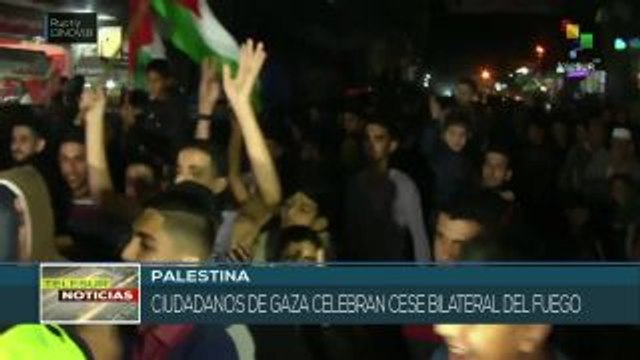 Cientos de palestinos celebran alto al fuego bilateral con Israel