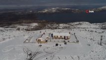 Kar Yağışıyla Beyaza Bürünen Göl Manzaralı Hazar Baba Dağı Drone ile Görüntülendi