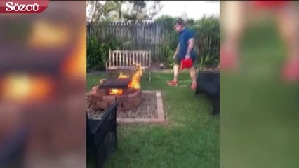 Mangal yakmak isterken bahçeyi böyle ateşe verdi
