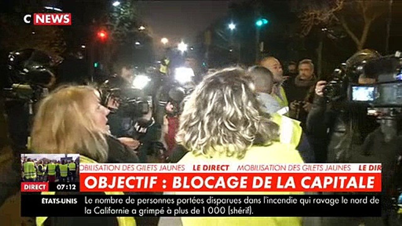 Altercation entre un gilet jaune et la police qui bloque la route ce matin au bois de Boulogne - Regardez