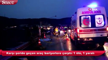 Karşı şeride geçen araç bariyerlere çarptı