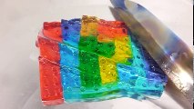 DIY 1000 Degree Knife Cutting Jelly How to Make Lego Colors Jelly Gummy Pudding Learn Colors Slime