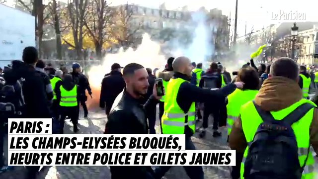 Paris : les Champs-Elysées bloqués, heurts entre police et Gilets jaunes