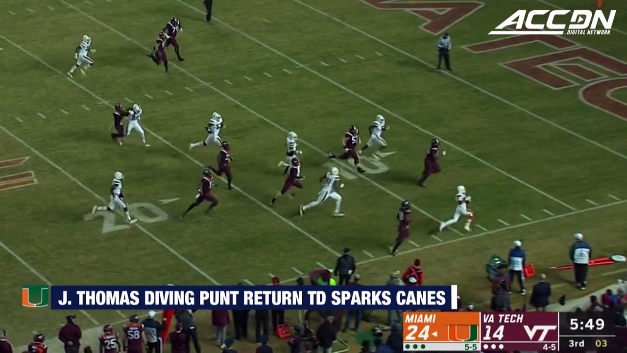 Miami's Jeff Thomas Caps Amazing Punt Return TD With Dive From 4-Yard Line