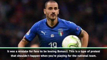 Mancini unhappy with boos for Bonucci in MIlan
