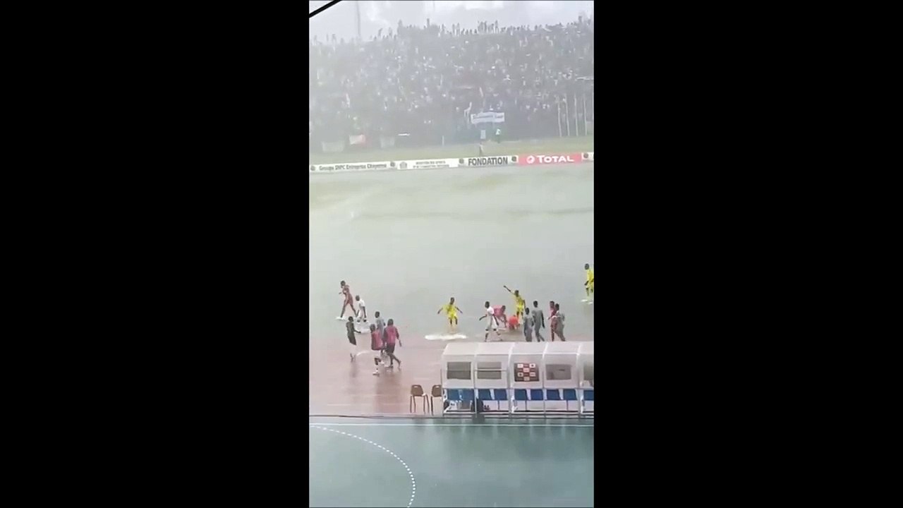 Extremely waterlogged pitch at Congo - DR Congo AFCON qualifier