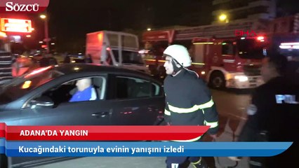 Kucağındaki torunuyla evinin yanışını izledi