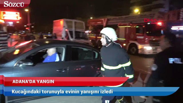 Kucağındaki torunuyla evinin yanışını izledi