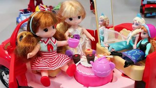 Frozen Elsa Princess Doll Picnic Cars Tayo the Little Bus Garage Toy Surprise Eggs Learn Colors