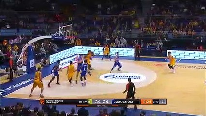 Un basketteur marque un panier de la tête