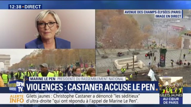 Marine Le Pen considère que Christophe Castaner souhaite lui faire porter la responsabilité de quelques casseurs