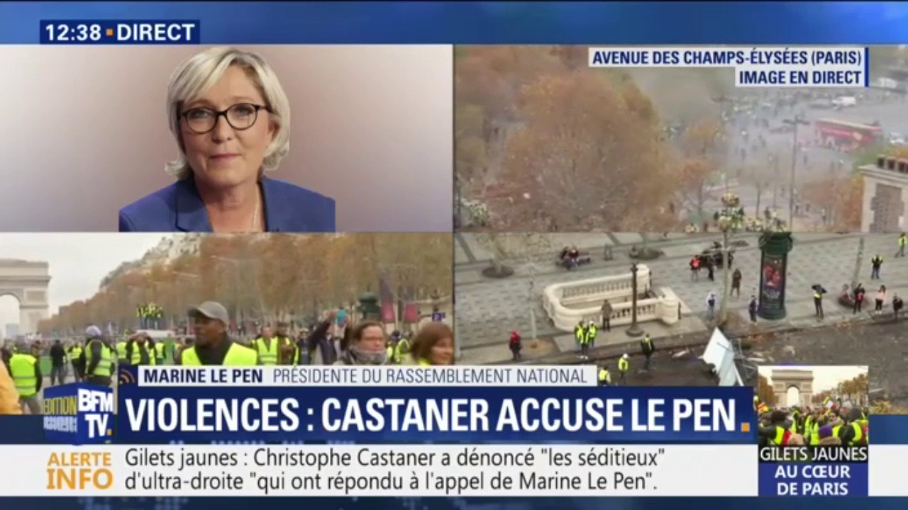 Marine Le Pen considère que Christophe Castaner "souhaite lui faire porter la responsabilité de quelques casseurs"