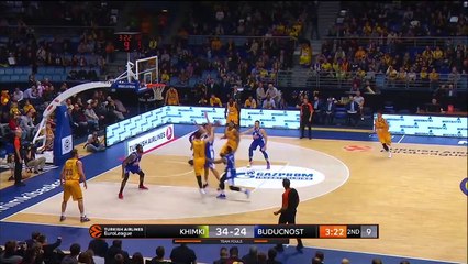 Un basketteur marque un panier de la tête