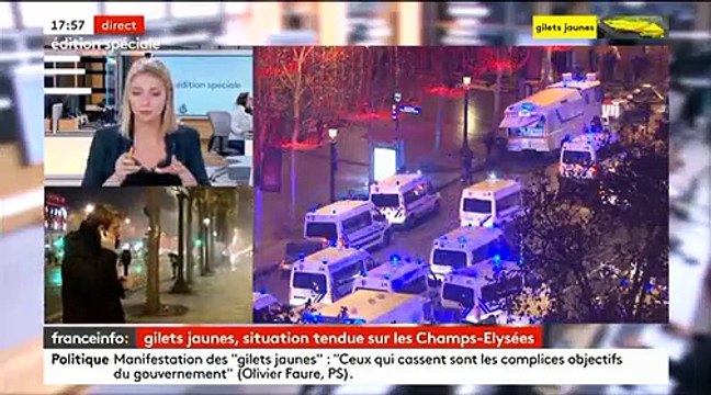 Gilets jaunes : En plein direct, l'envoyé spécial de France Info se  retrouve pris dans les gaz lacrymogènes - Vidéo Dailymotion
