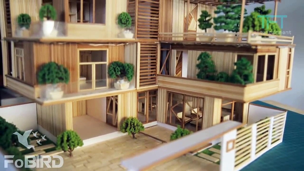 A Beautiful Wooden Stick House with LED light