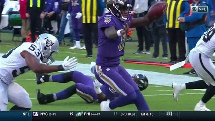 Jackson gives ball to fan donning his college jersey after bootleg TD run