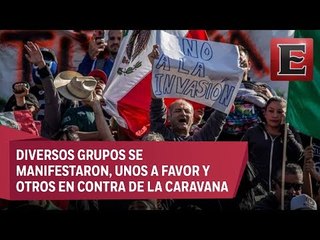 Con cornetas y pancartas protestan contra caravana en Tijuana