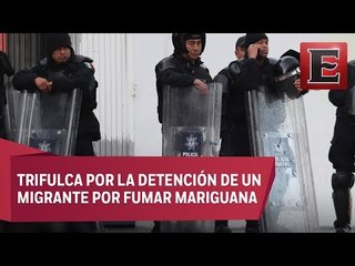 Enfrentamiento entre policías y migrantes en Tijuana