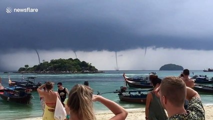 Incredible quadruple waterspout amazes tourists on remote Thai island