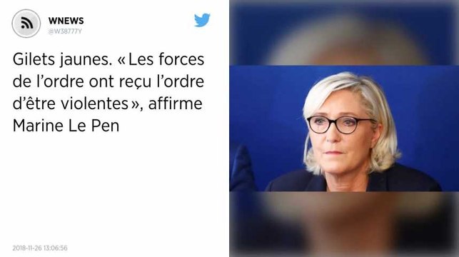 Gilets jaunes. « Les forces de l’ordre ont reçu l’ordre d’être violentes », affirme Marine Le Pen.