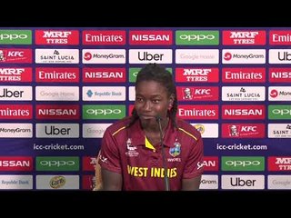 Windies player Deandra Dottin speaks with  the media at post match press-conference