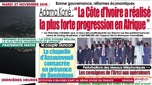 Le Titrologue du 27 novembre 2018 : Bédié-Ouattara, la paix des braves encore possible