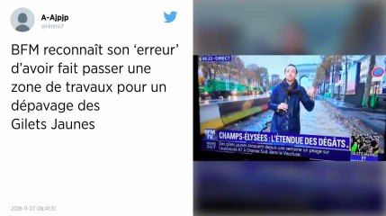 BFMTV accuse à tort les Gilets jaunes d’avoir dépavé une rue.