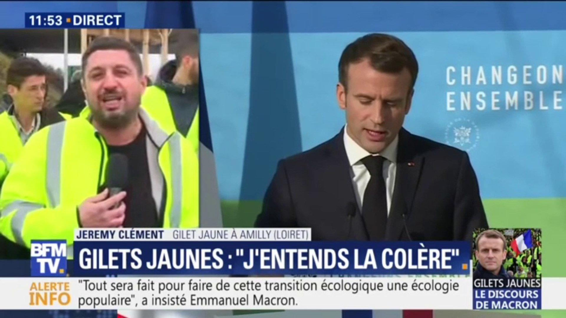 Jeremy Clément, gilet jaune réagit au discours du Président "vous avez  oublié la réforme qui nous tient le plus à coeur, réformer le gouvernement"  - Vidéo Dailymotion
