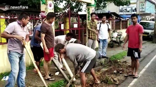 Touching moment terrified puppies are reunited with mother after getting stuck in drain